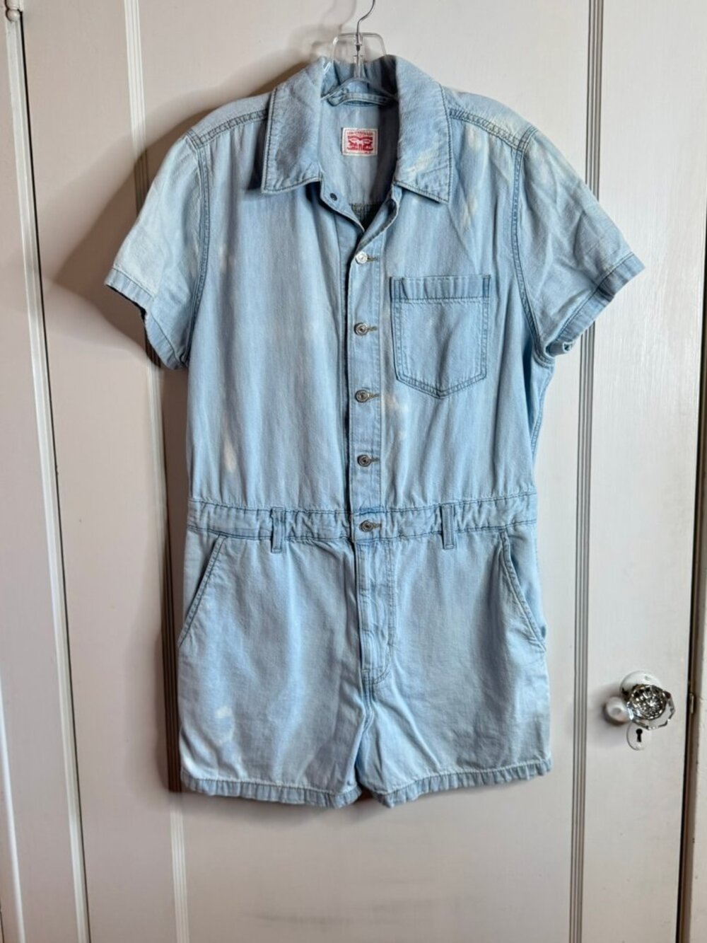 Levi's Heritage Romper Short Sleeve Light Wash Denim sz L